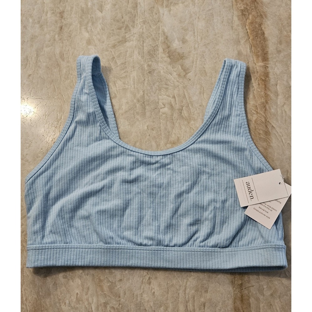 Auden Unlined Scoop Neck Ribbed Bralette Turquoise Blue Size XL NWT